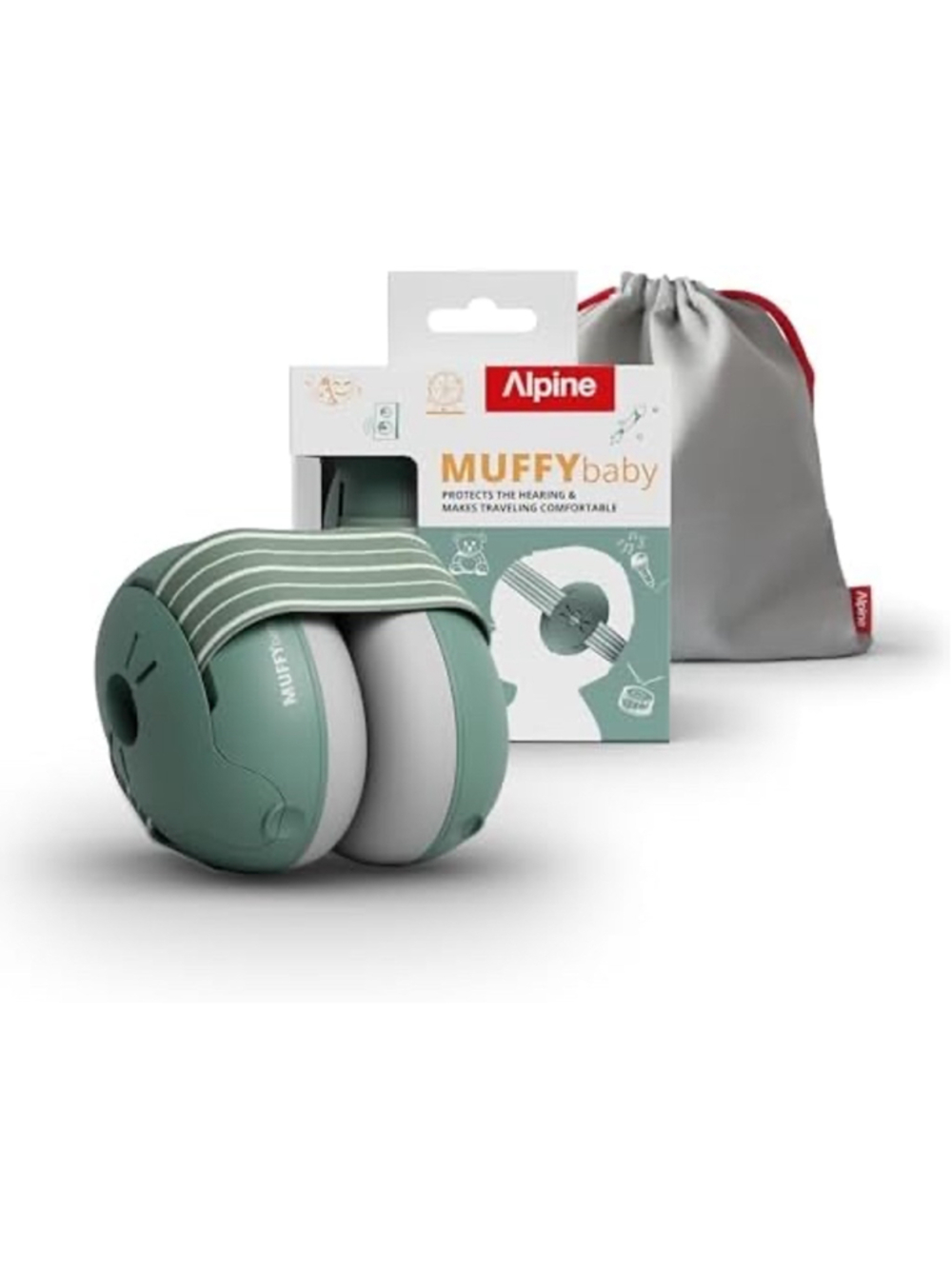 Alpine Muffy Baby Ear Muffs Noise Protection Toddler Sound Protection Sage Green
